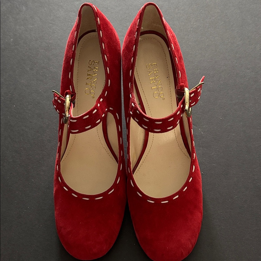 Franco Sarto red suede shoes with stitching - Picture 4 of 5